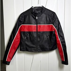 Bluesteel Women's Colorblock Biker Jacket Black/Red Size Large Cropped Motocore